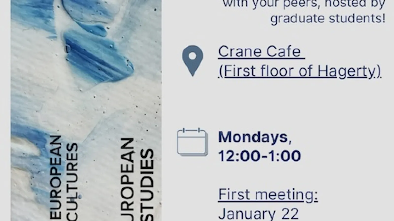 Flyer for Russian Table: Mondays from 12:00 to 1:00pm